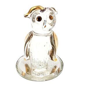 Vintage‎ Swarovski Crystal Barn Owl Miniature with Gold Plated Accents Mirror